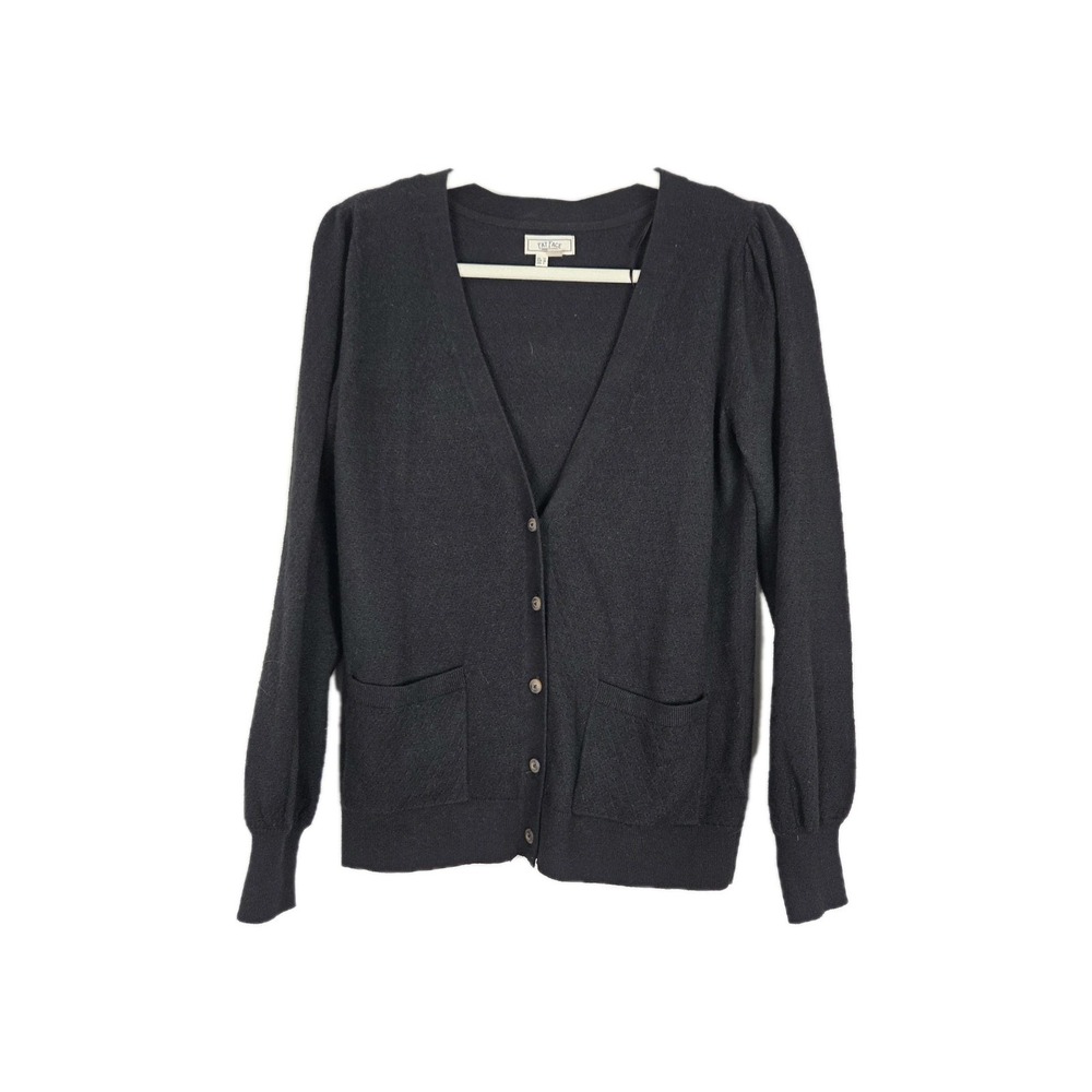Fat Face Womens Black Button Front Cardigan Sweater‎ Size 6 Classic Puff Shouler